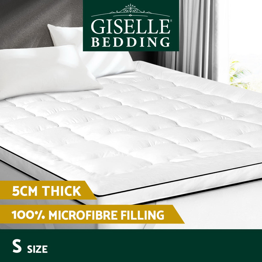 Giselle Bedding Mattress Topper Pillowtop in single size, showcasing its plush microfibre filling and polyester cover.