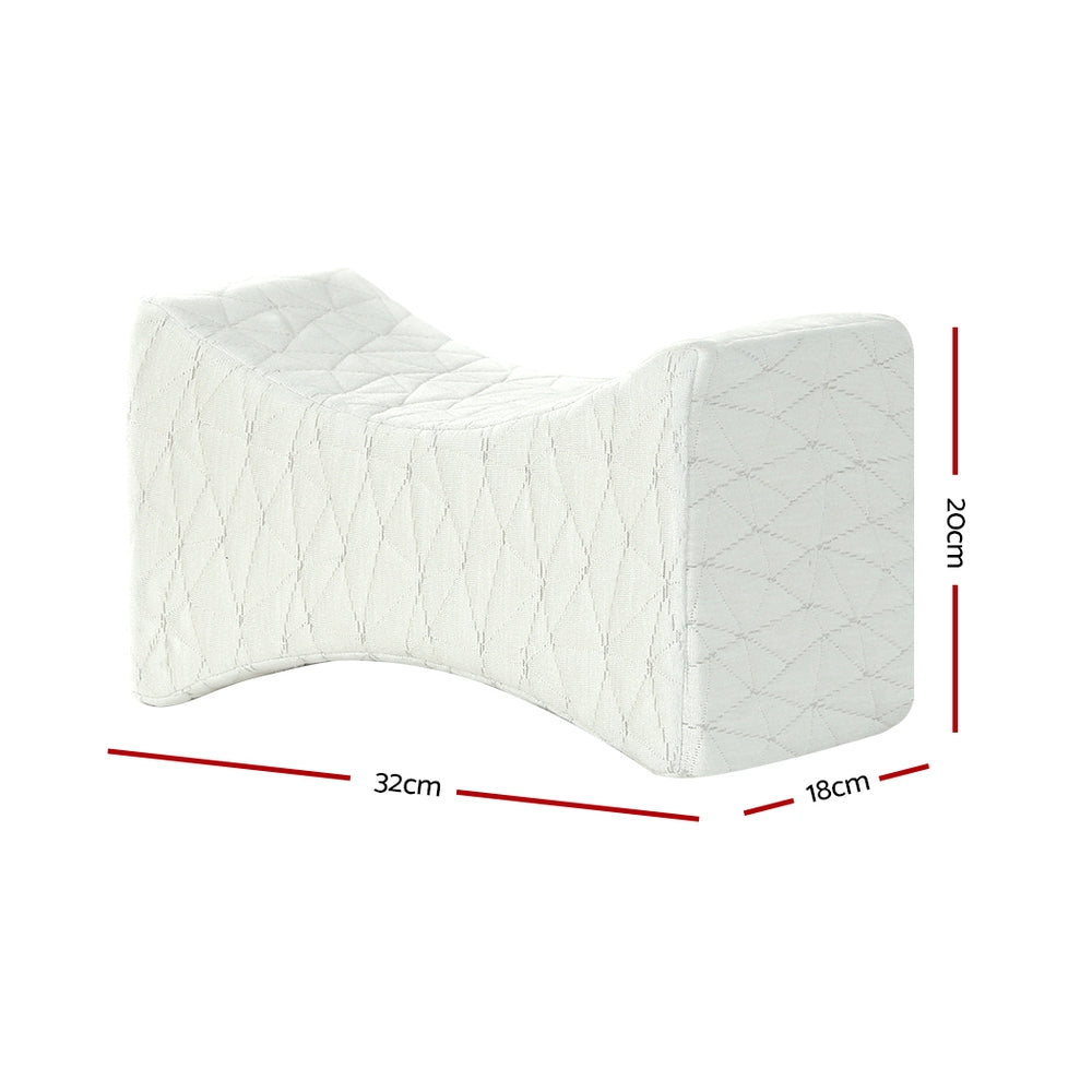 Giselle Bedding Memory Foam Pillow designed for knee support, featuring ergonomic contour and soft rayon cover.