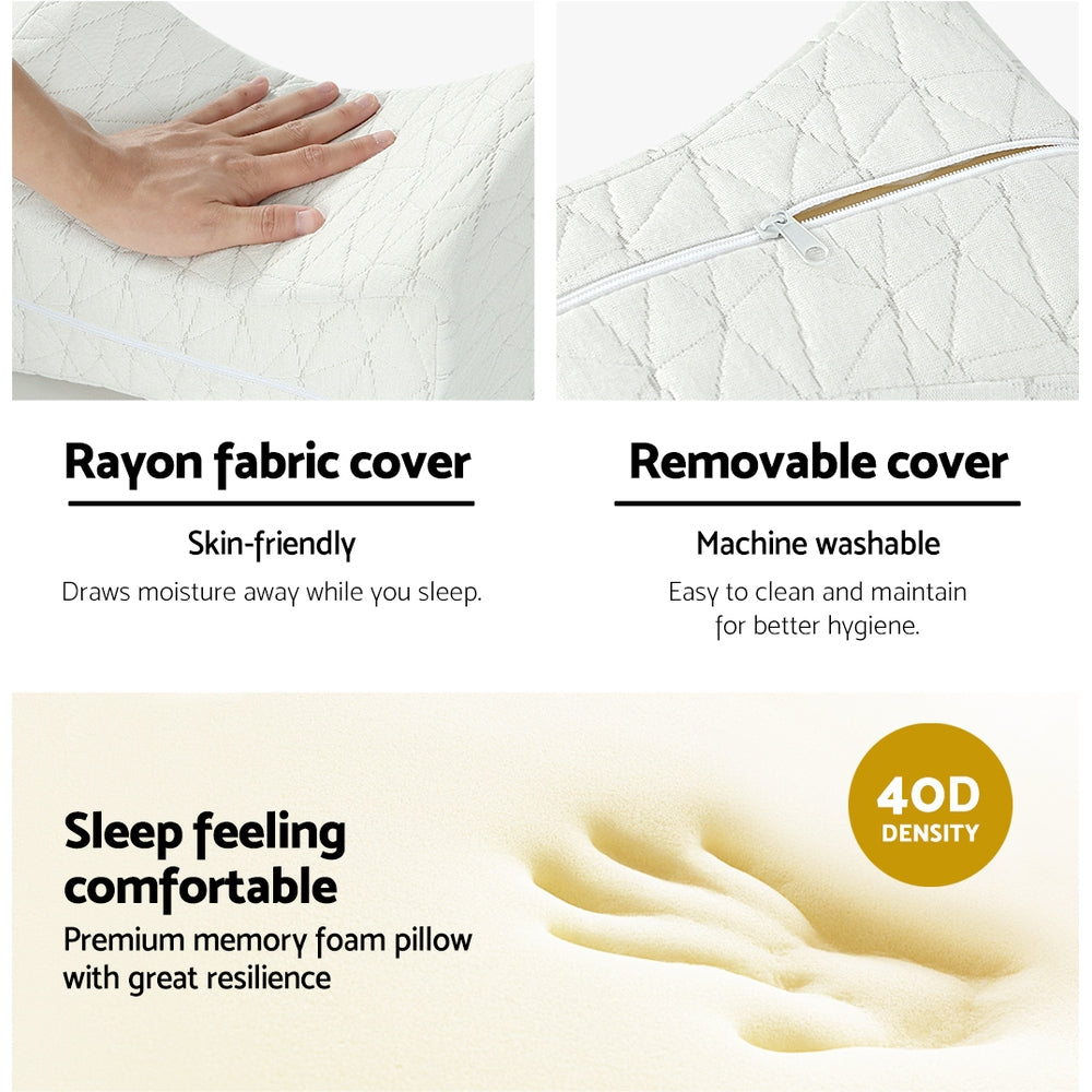 Giselle Bedding Memory Foam Pillow designed for knee support, featuring ergonomic contour and soft rayon cover.