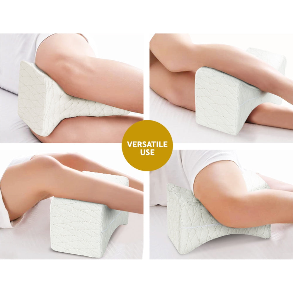 Giselle Bedding Memory Foam Pillow designed for knee support, featuring ergonomic contour and soft rayon cover.
