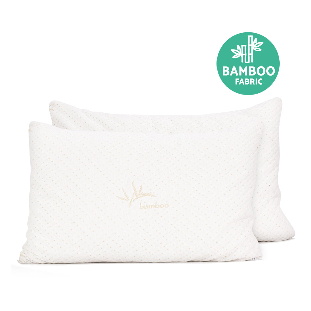 Giselle Bedding Set of 2 Single Bamboo Memory Foam Pillows with a soft bamboo cover and shredded memory foam filling, ideal for neck and shoulder support.