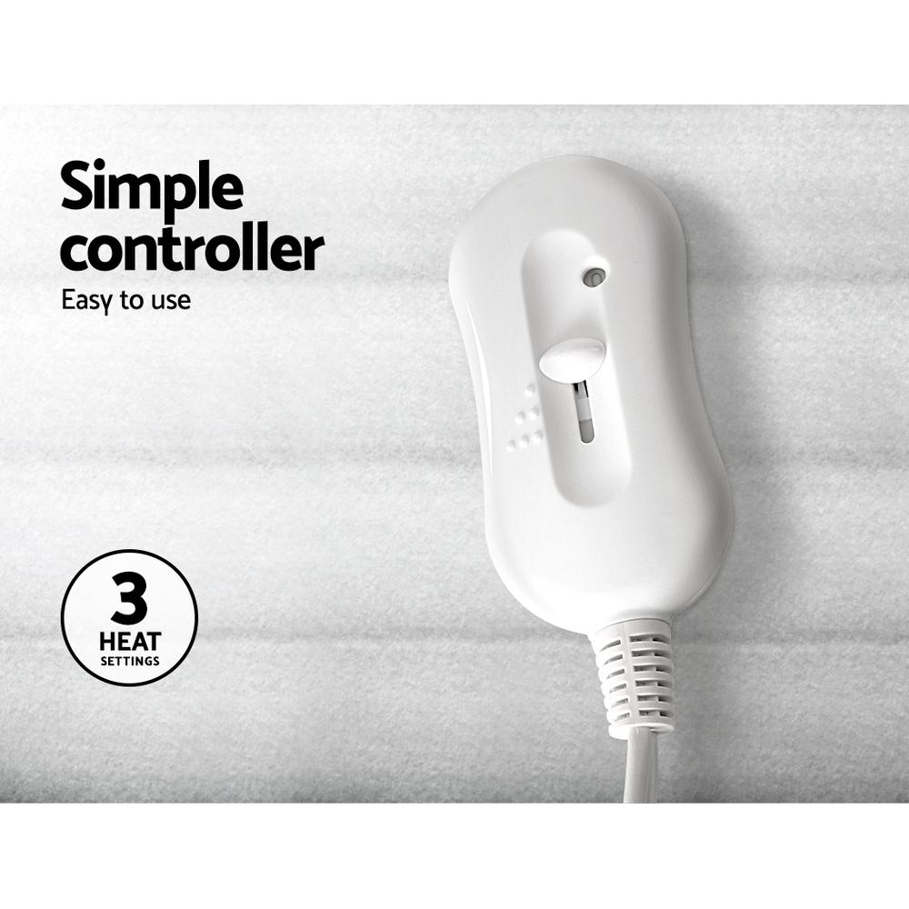 Giselle Bedding Single Size Electric Blanket in white, showcasing its soft polyester fabric and detachable controller.