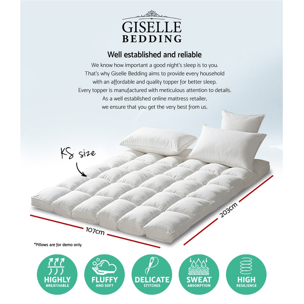 Giselle King Single Mattress Topper with 1000GSM microfibre filling, showcasing its plush and luxurious design.