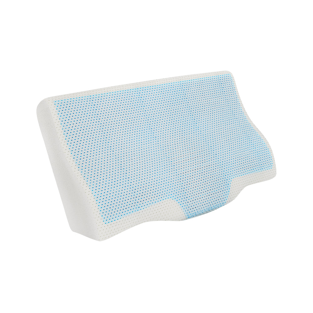 Giselle Memory Foam Pillow featuring a butterfly shape, cool gel layer, and removable bamboo cover for optimal neck support.