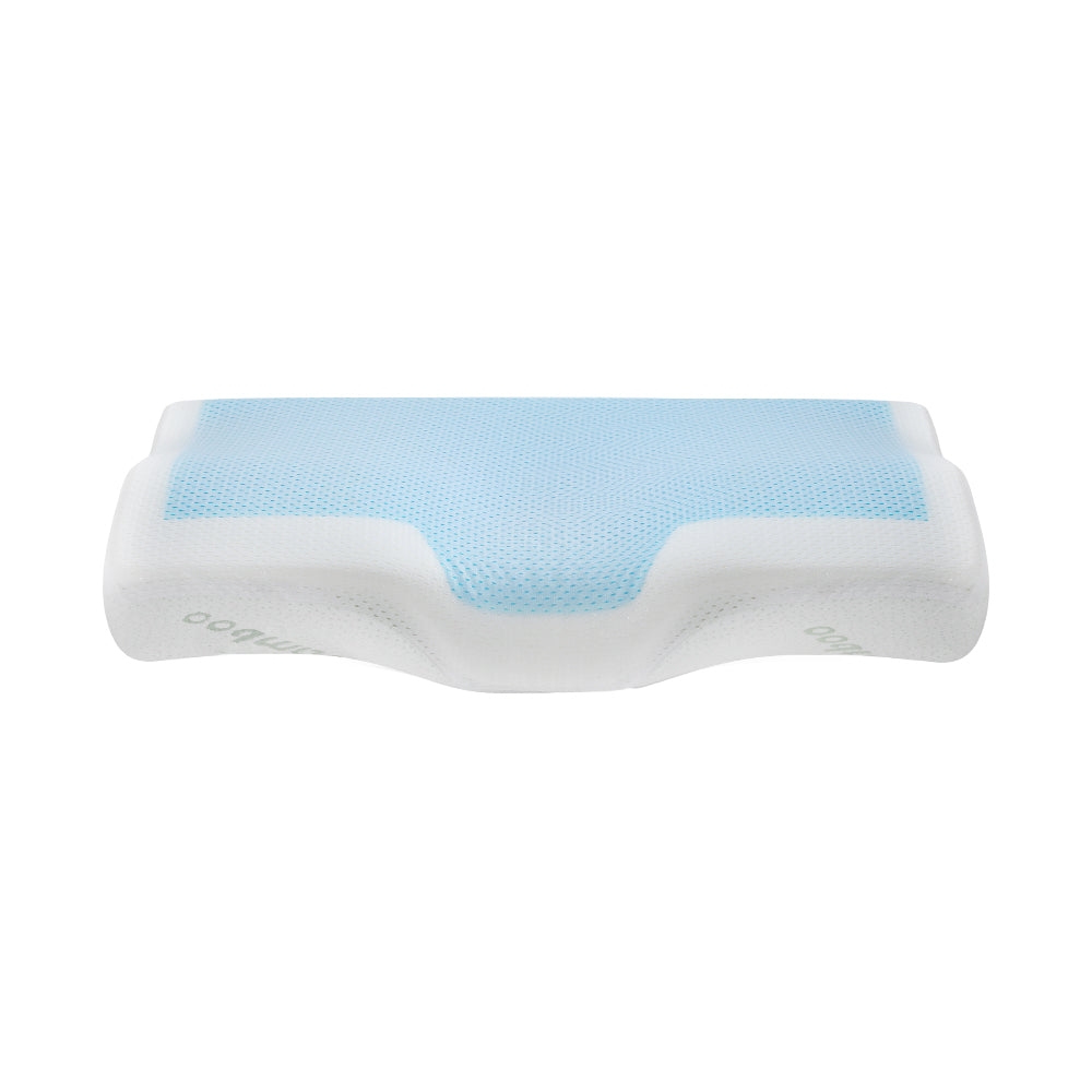 Giselle Memory Foam Pillow featuring a butterfly shape, cool gel layer, and removable bamboo cover for optimal neck support.