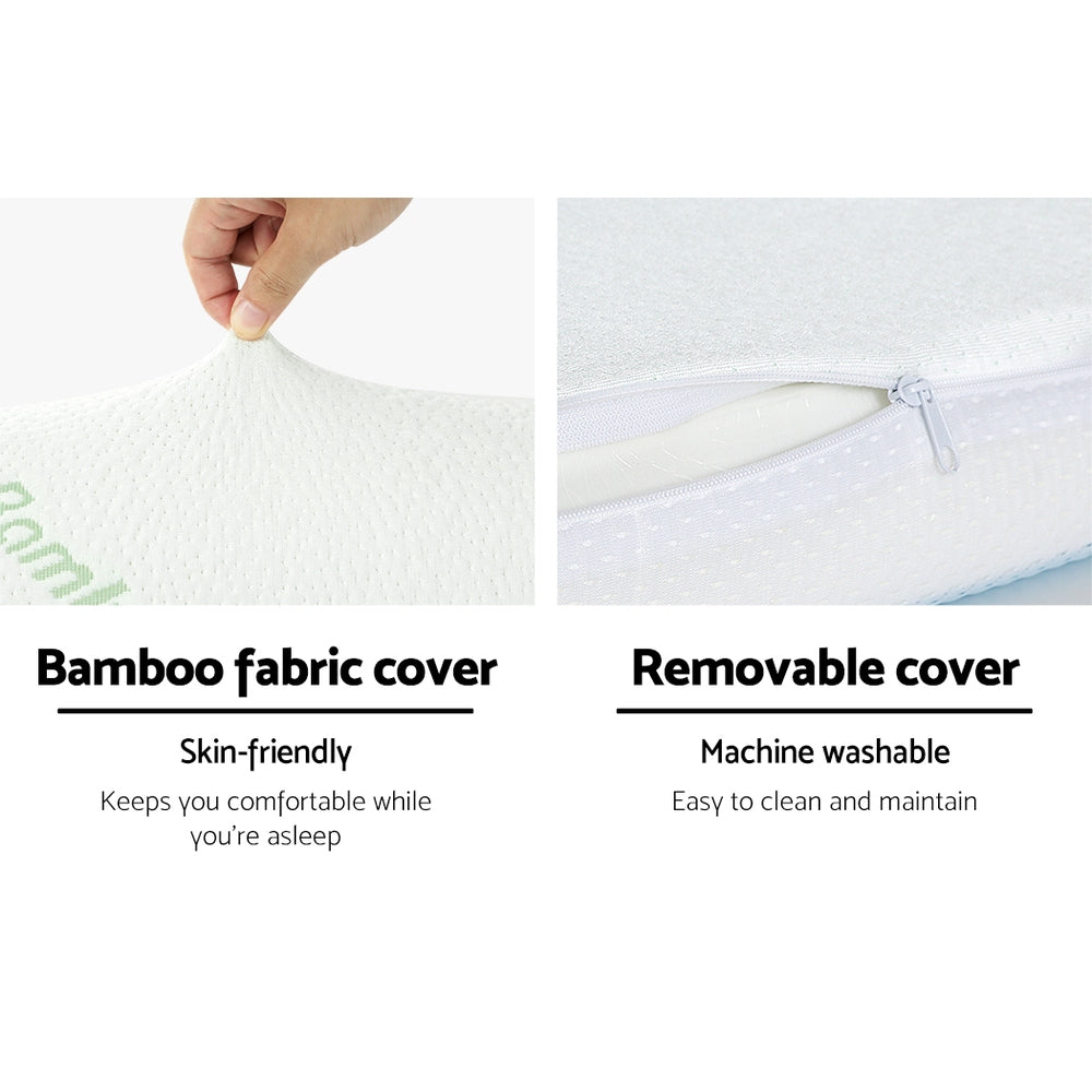 Giselle Memory Foam Pillow featuring a butterfly shape, cool gel layer, and removable bamboo cover for optimal neck support.