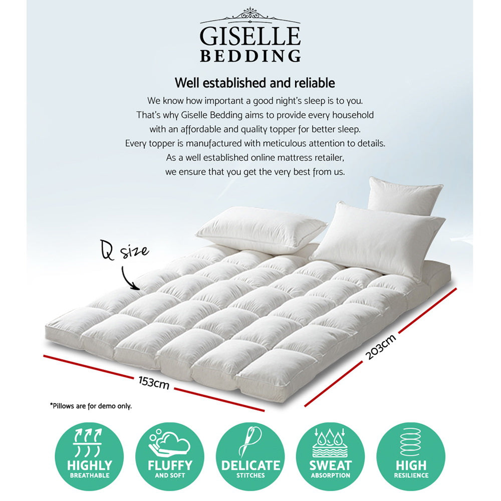 Giselle Queen Mattress Topper with 1000GSM microfibre filling, showcasing its plush surface and high-quality polyester shell.