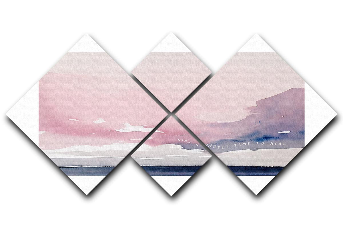 A beautiful 4-square multi-panel canvas artwork titled 'Give Yourself Time To Heal', featuring serene imagery divided into four equal sections.