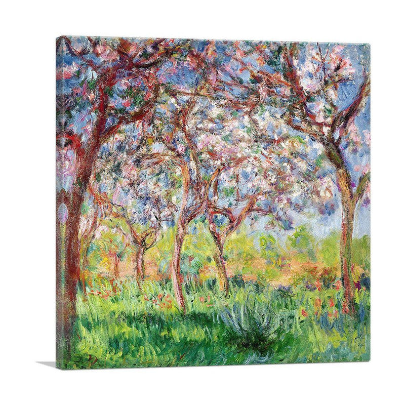 A vibrant canvas print depicting Giverny in Springtime, showcasing blooming flowers and lush greenery.