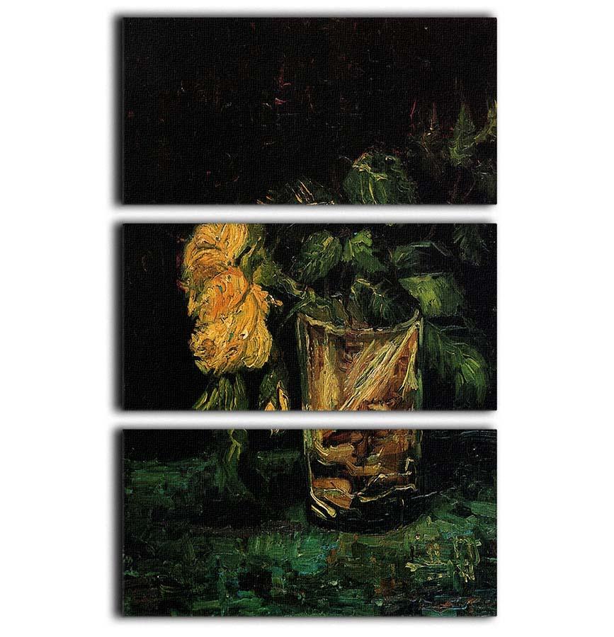 Three-panel canvas print featuring Van Gogh's Glass with Roses, showcasing vibrant colors and intricate details.
