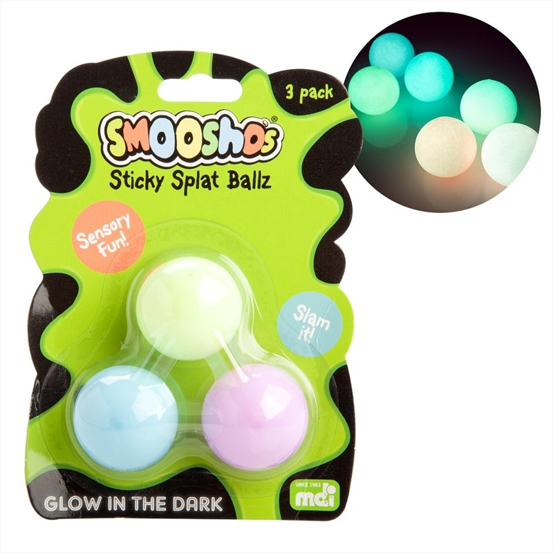 A vibrant Glow In The Dark Sticky Splat Ball, showcasing its bright colors and sticky texture, perfect for fun playtime activities.