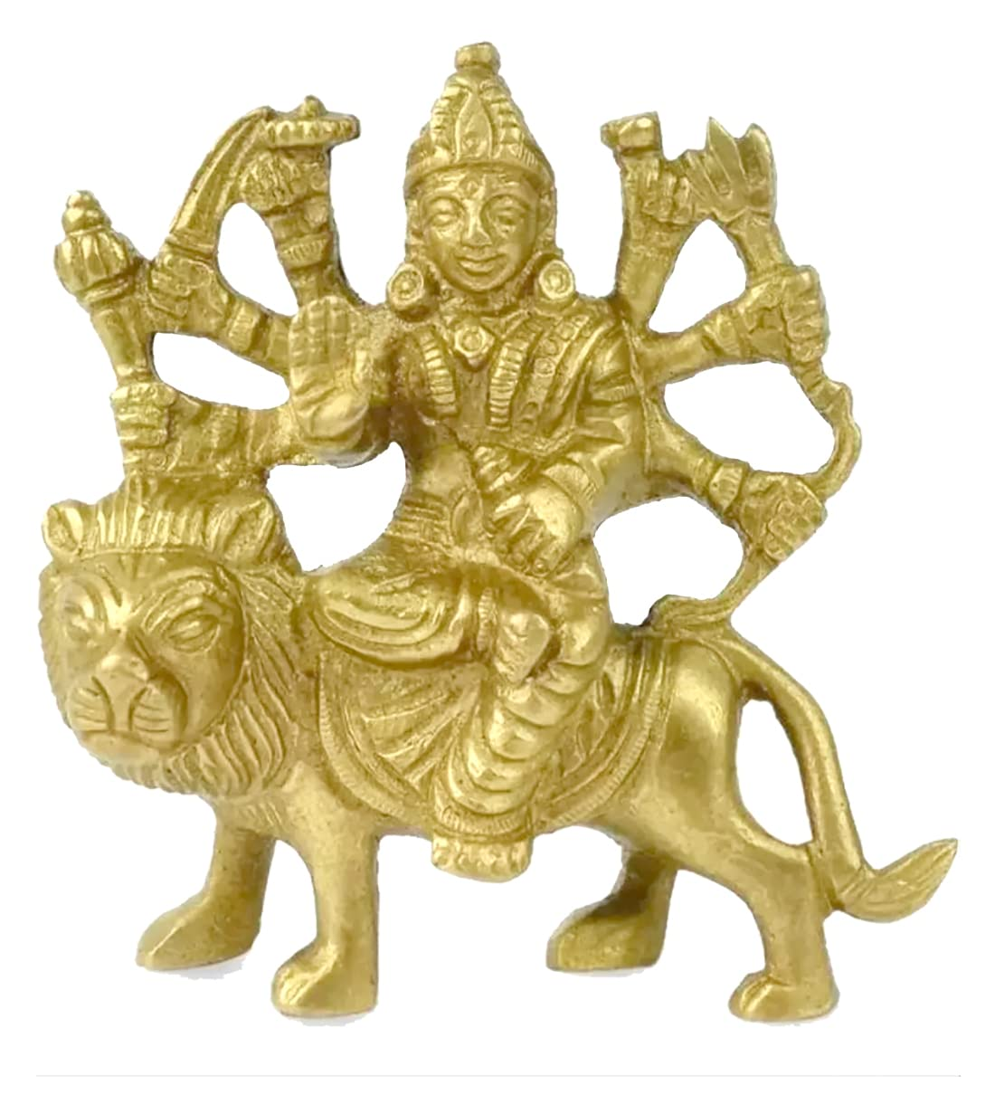 Antique gold finish Goddess Durga Brass Idol, showcasing intricate details and craftsmanship.