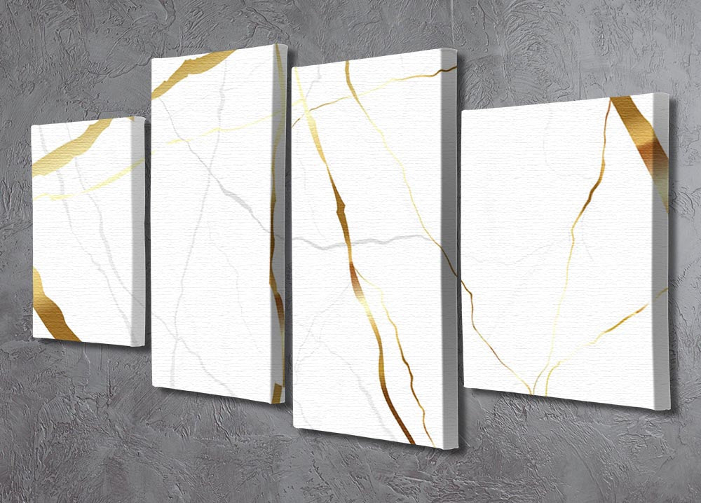 Gold and white veined marble artwork displayed as a 4 split panel canvas, showcasing elegant design and modern decor.