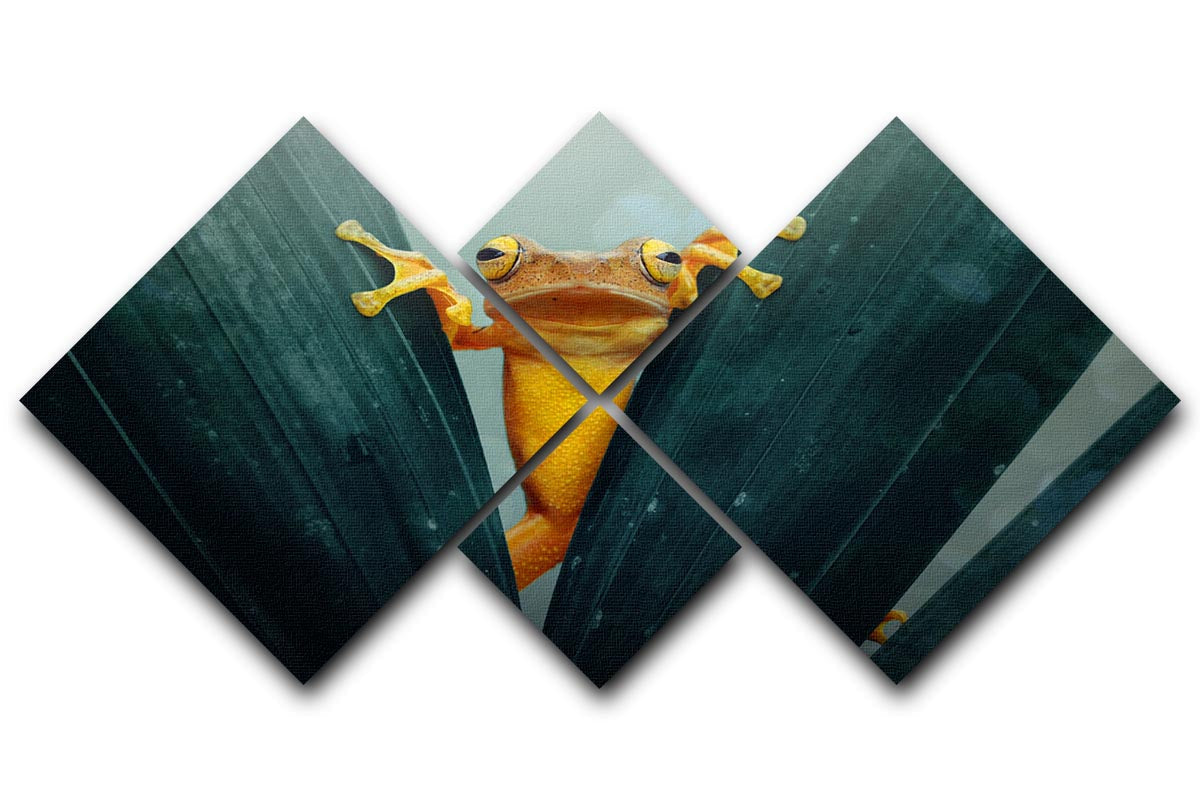 Gold Frog 4 Square Multi Panel Canvas featuring vibrant colors and intricate details, arranged in four equal square sections.