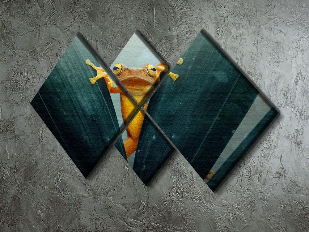 Gold Frog 4 Square Multi Panel Canvas featuring vibrant colors and intricate details, arranged in four equal square sections.