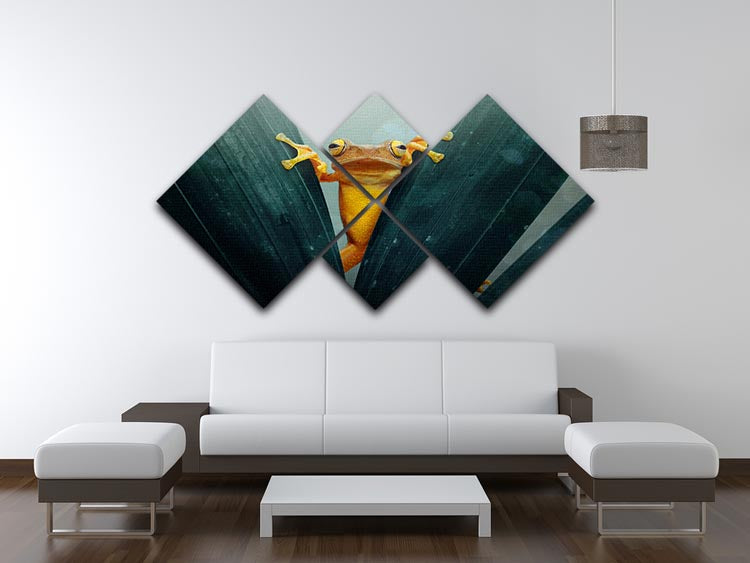 Gold Frog 4 Square Multi Panel Canvas featuring vibrant colors and intricate details, arranged in four equal square sections.