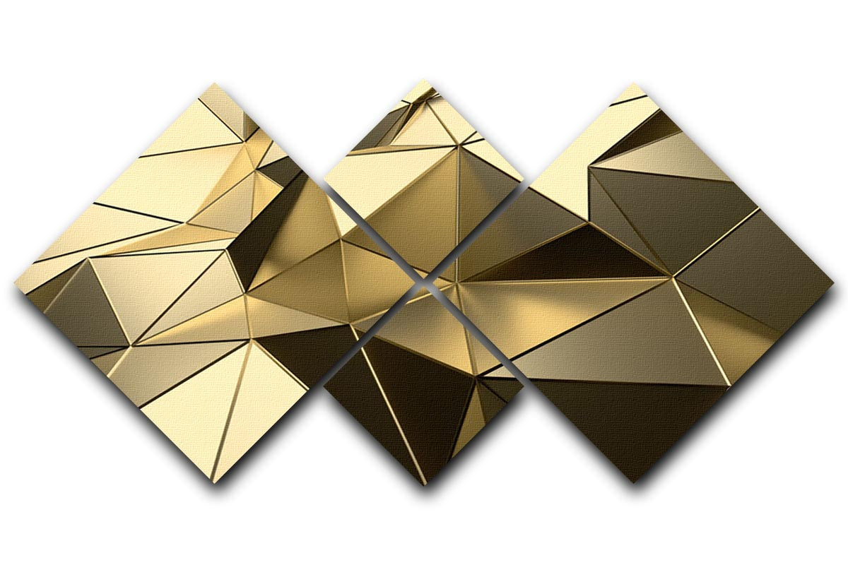 Gold Geometric Surface 4 Square Multi Panel Canvas featuring four individual square panels with a modern geometric design.
