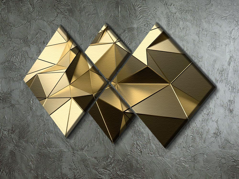 Gold Geometric Surface 4 Square Multi Panel Canvas featuring four individual square panels with a modern geometric design.