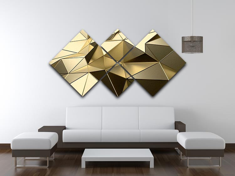 Gold Geometric Surface 4 Square Multi Panel Canvas featuring four individual square panels with a modern geometric design.