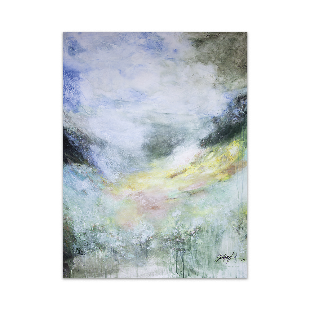 GOLD OF THE SUN sellutaulu, akryylimaalaus suomalaisella havusellulla, elävä struktuuripinta.