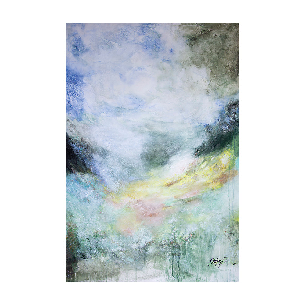 GOLD OF THE SUN sellutaulu, akryylimaalaus suomalaisella havusellulla, elävä struktuuripinta.