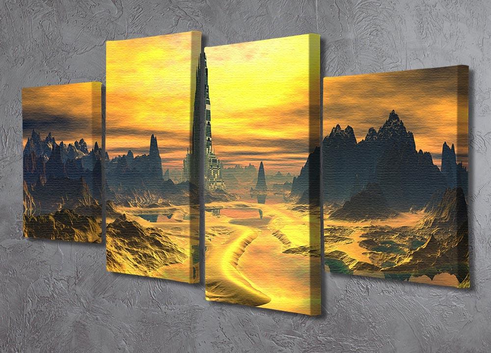Golden Alien Landscape 4 Split Panel Canvas showcasing vibrant colors and intricate details across four separate panels.