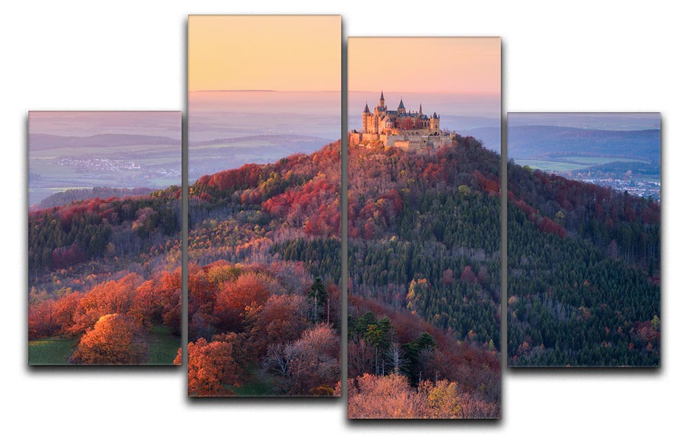 Golden Autumn Evening 4 Split Panel Canvas artwork featuring vibrant autumn colors in a split design, perfect for home decor.
