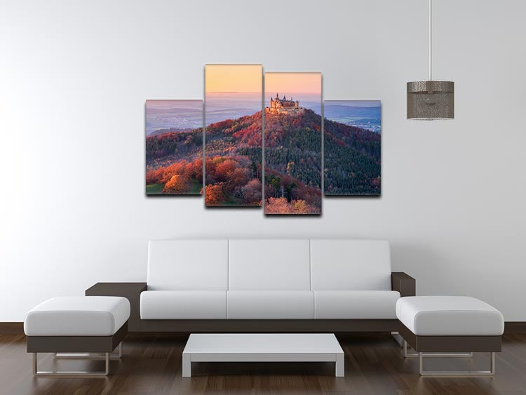 Golden Autumn Evening 4 Split Panel Canvas artwork featuring vibrant autumn colors in a split design, perfect for home decor.