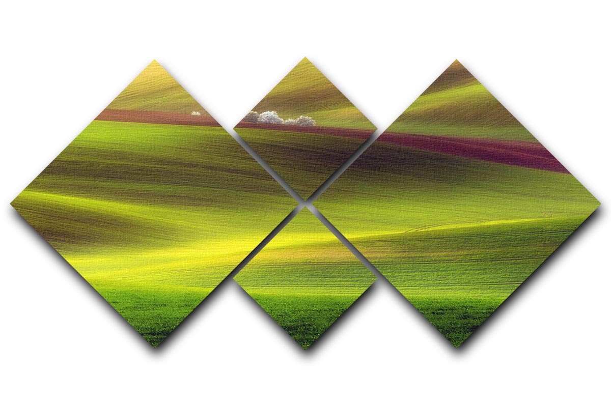 Golden Fields 4 Square Multi Panel Canvas featuring vibrant colors and intricate designs, arranged in a visually striking layout.