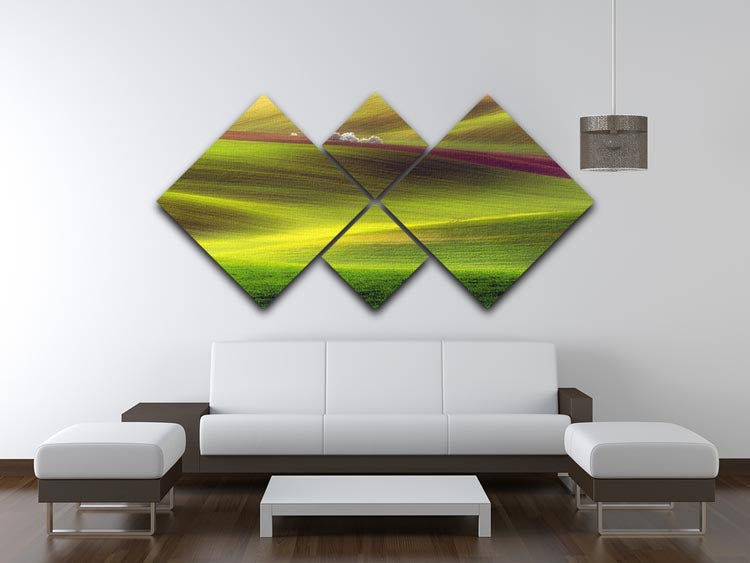 Golden Fields 4 Square Multi Panel Canvas featuring vibrant colors and intricate designs, arranged in a visually striking layout.