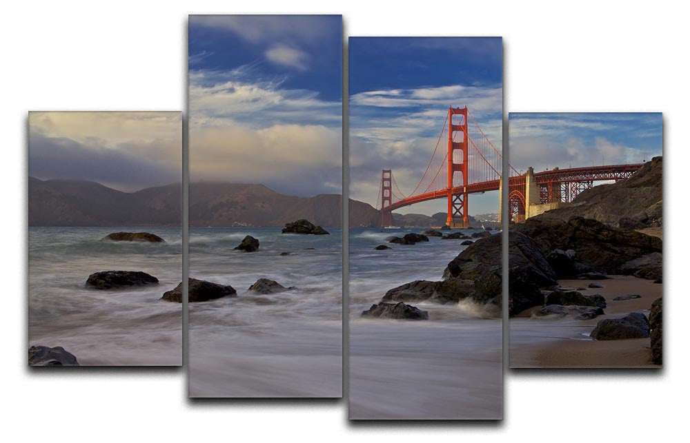 Golden Gate Bridge 4 Split Panel Canvas artwork showcasing the iconic bridge in four separate panels.