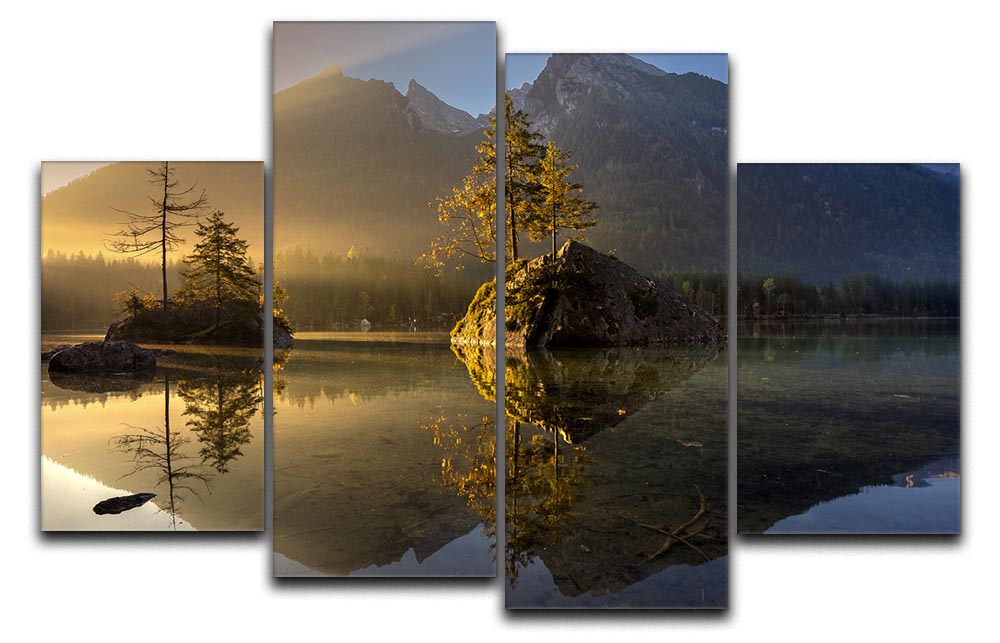 Golden Morning 4 Split Panel Canvas artwork featuring vibrant colors and a dynamic design, divided into four equal sections.