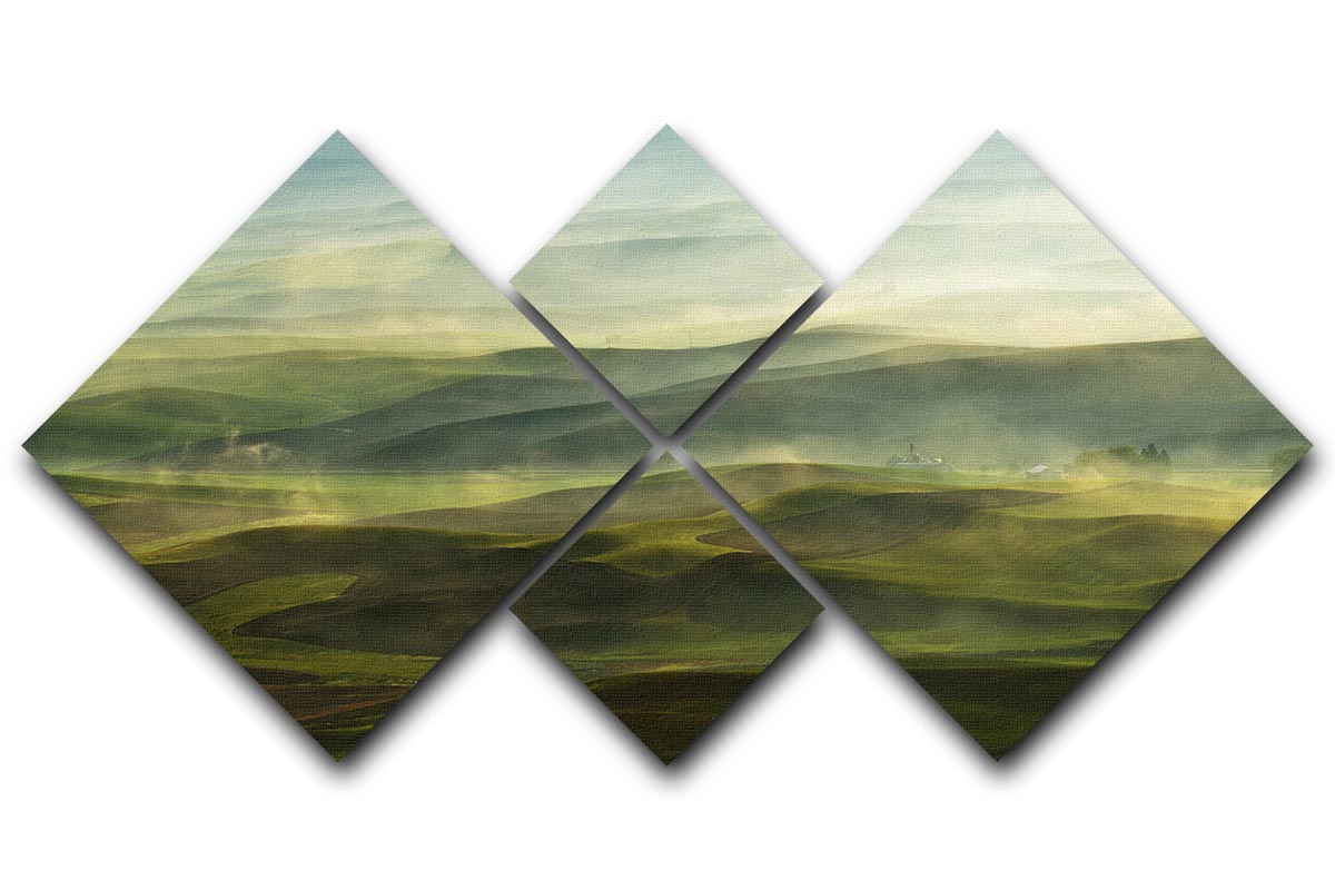 Golden Morning-Palouse 4 Square Multi Panel Canvas artwork featuring vibrant colors and a harmonious design, perfect for home decor.