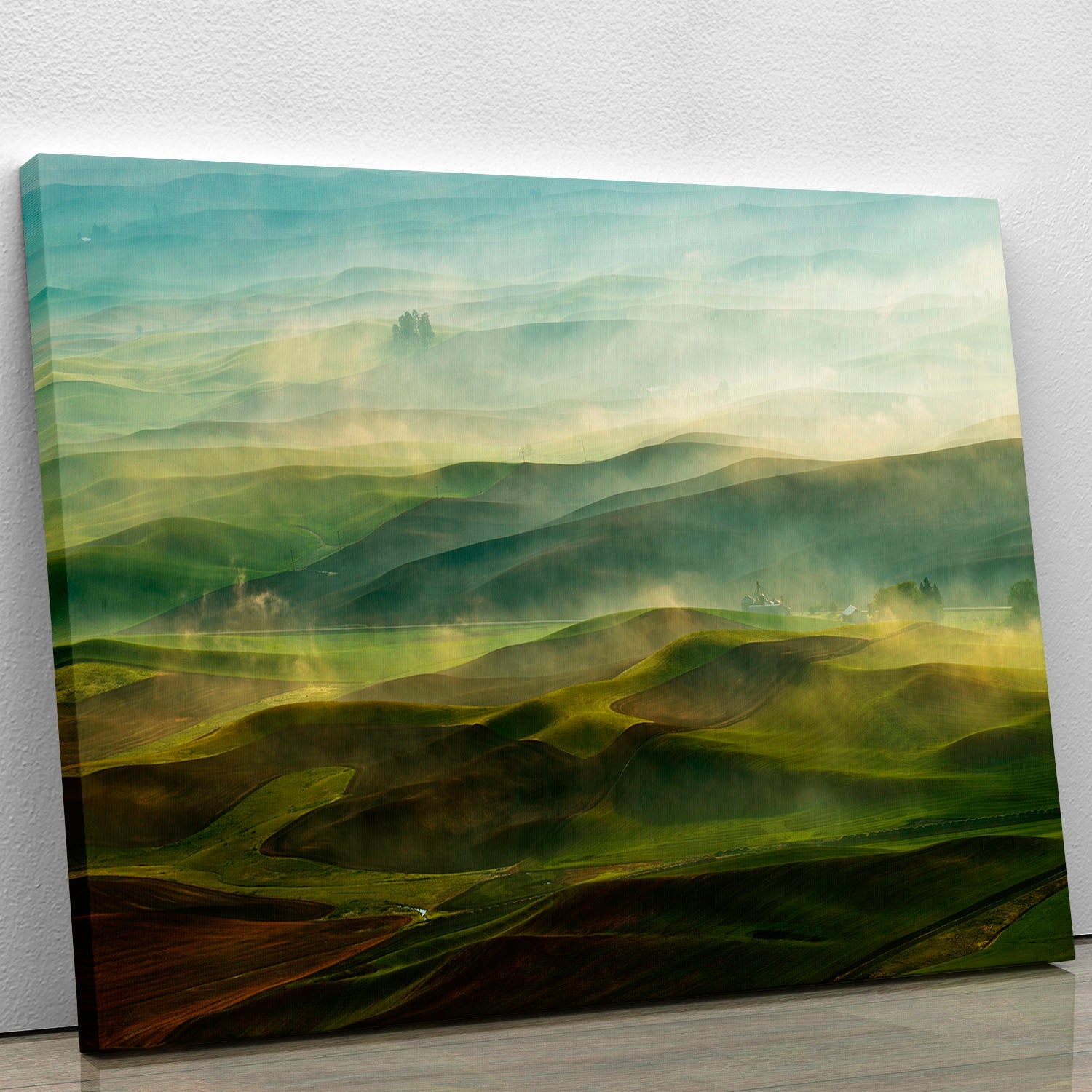 Golden Morning-Palouse Canvas Print showcasing vibrant colors and serene landscape, perfect for home decor.