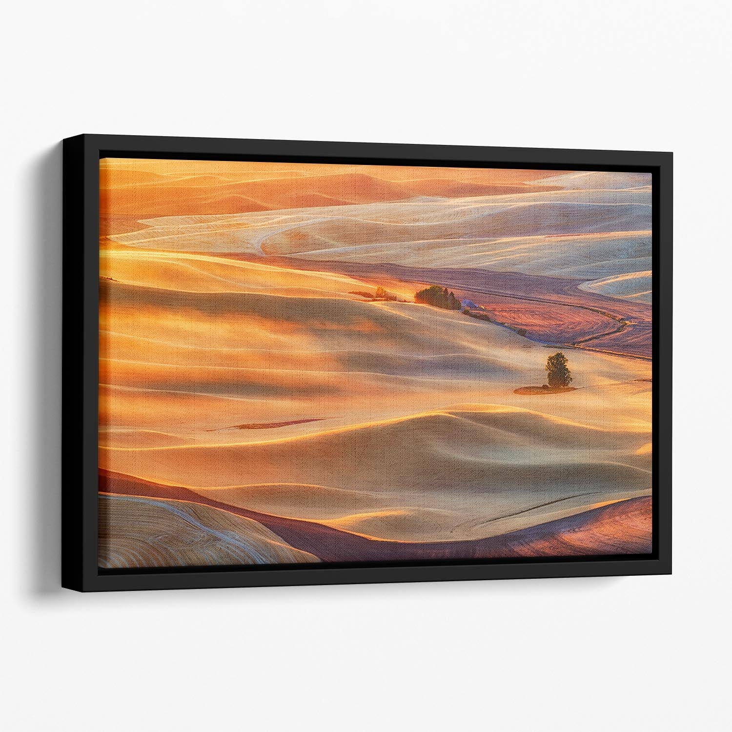 Golden Palouse Floating Framed Canvas featuring vibrant abstract colors in a handcrafted wooden frame, ideal for modern home decor.