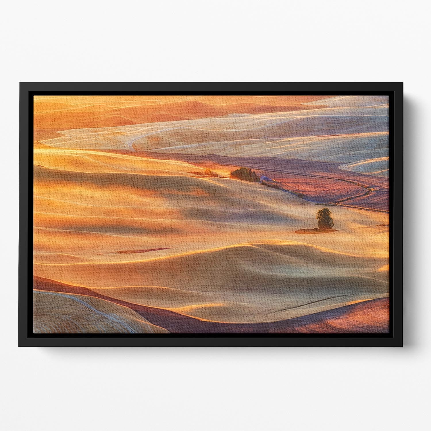 Golden Palouse Floating Framed Canvas featuring vibrant abstract colors in a handcrafted wooden frame, ideal for modern home decor.