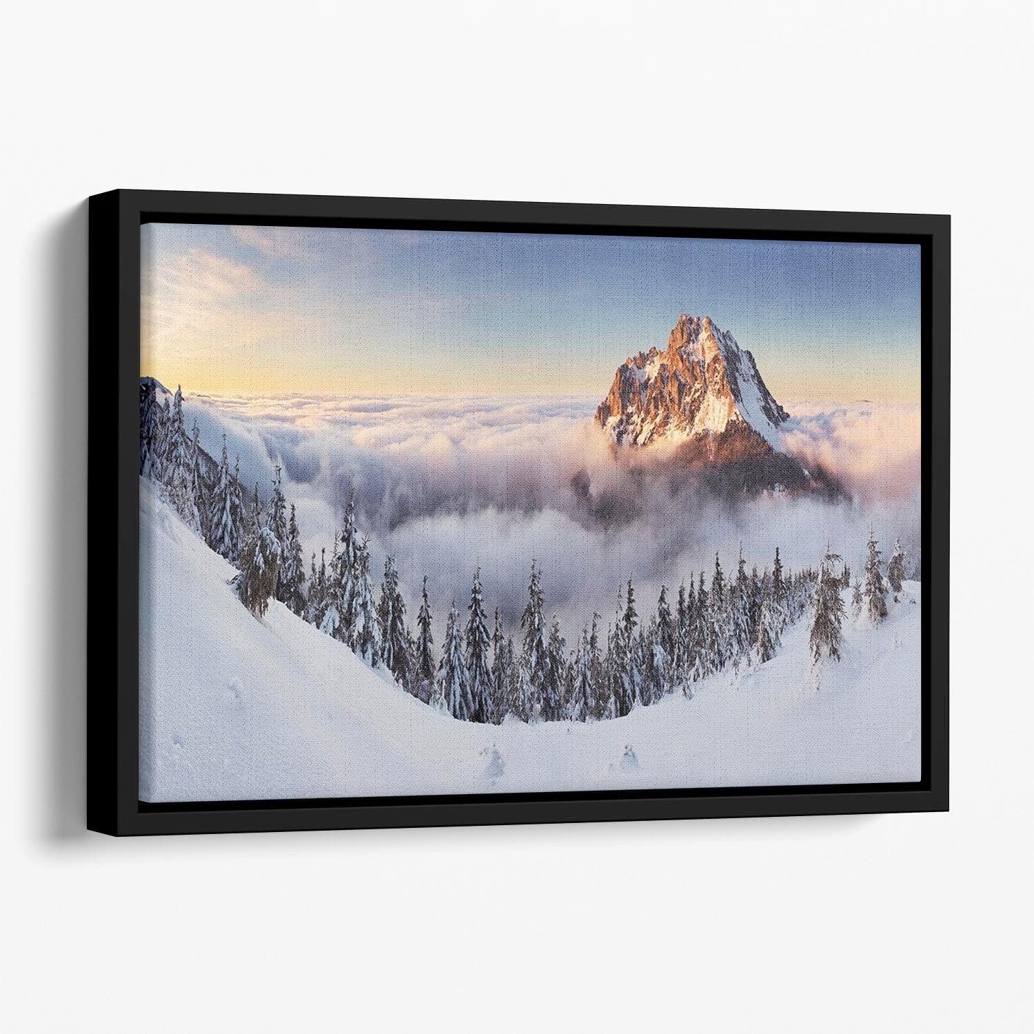 Golden Peak Floating Framed Canvas featuring vibrant abstract design in elegant wooden frame, perfect for modern home decor.