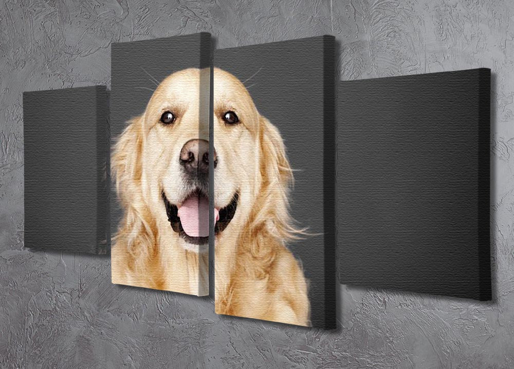 A beautiful Golden Retriever artwork displayed on a grey background, divided into four equal canvas panels, creating a dynamic and modern look.