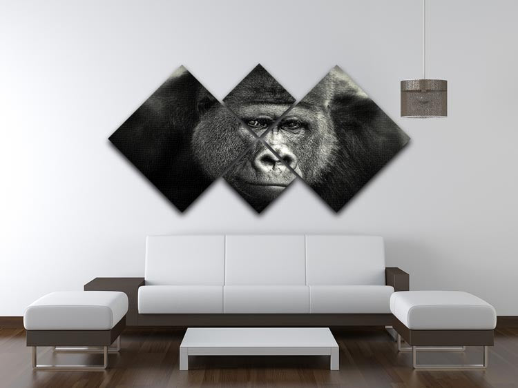 Gorilla 4 Square Multi Panel Canvas artwork featuring four equal square sections, showcasing vibrant colors and intricate designs.