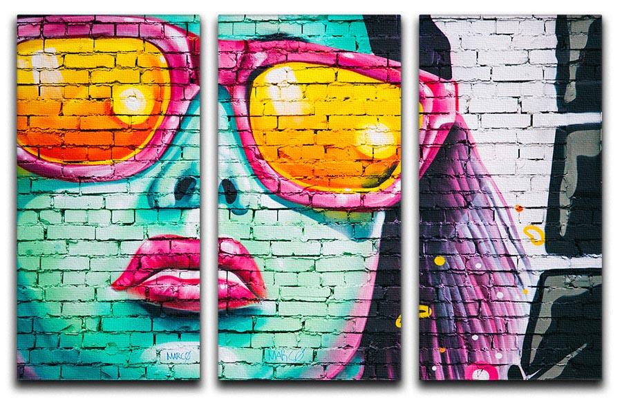 Graffiti Glasses 3 Split Panel Canvas Print showcasing vibrant colors and modern design, perfect for home or office decor.