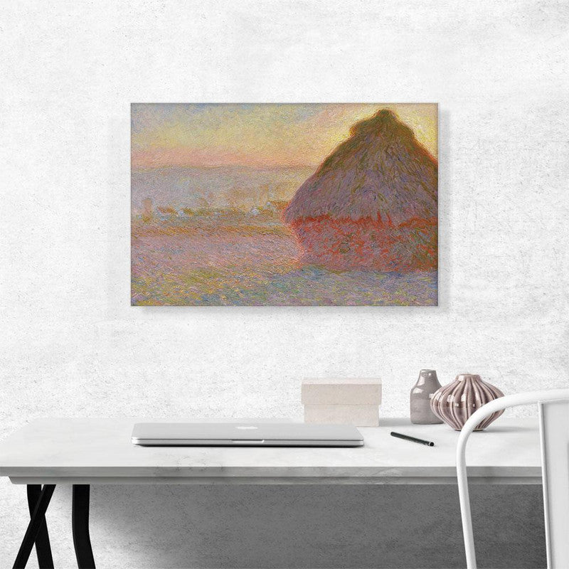 A beautiful canvas print of a sunset over grain fields, showcasing vibrant colors and serene landscapes.