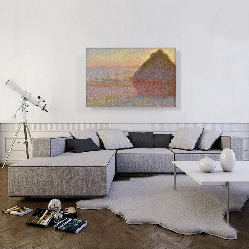 A beautiful canvas print of a sunset over grain fields, showcasing vibrant colors and serene landscapes.