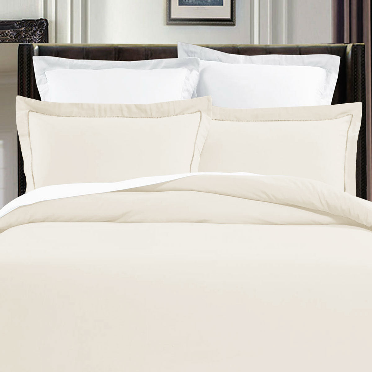 Grand Aterlier Pima Cotton Ivory Quilt Cover Set King featuring embroidered tailored edge design and soft cotton fabric.
