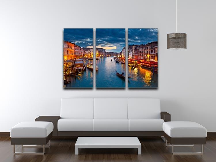 A beautiful 3-panel canvas print depicting the Grand Canal in Venice at night, showcasing vibrant colors and intricate details.