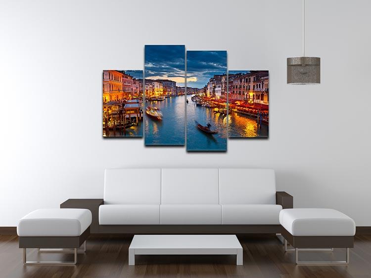 A stunning 4-panel canvas artwork depicting the Grand Canal in Venice at night, showcasing vibrant colors and intricate details.