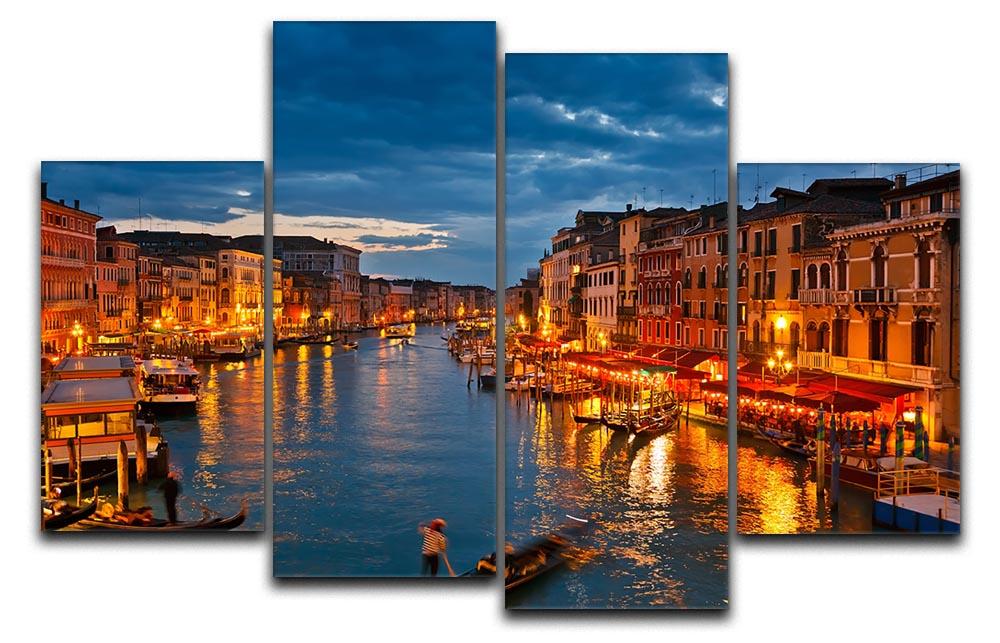A beautiful 4-split canvas artwork depicting the Grand Canal in Venice at night, showcasing vibrant colors and intricate details.