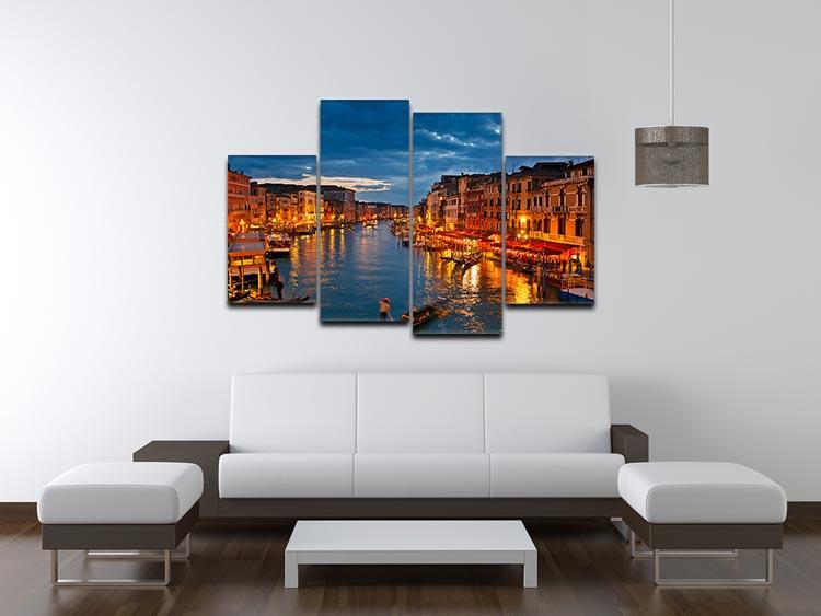A beautiful 4-split canvas artwork depicting the Grand Canal in Venice at night, showcasing vibrant colors and intricate details.