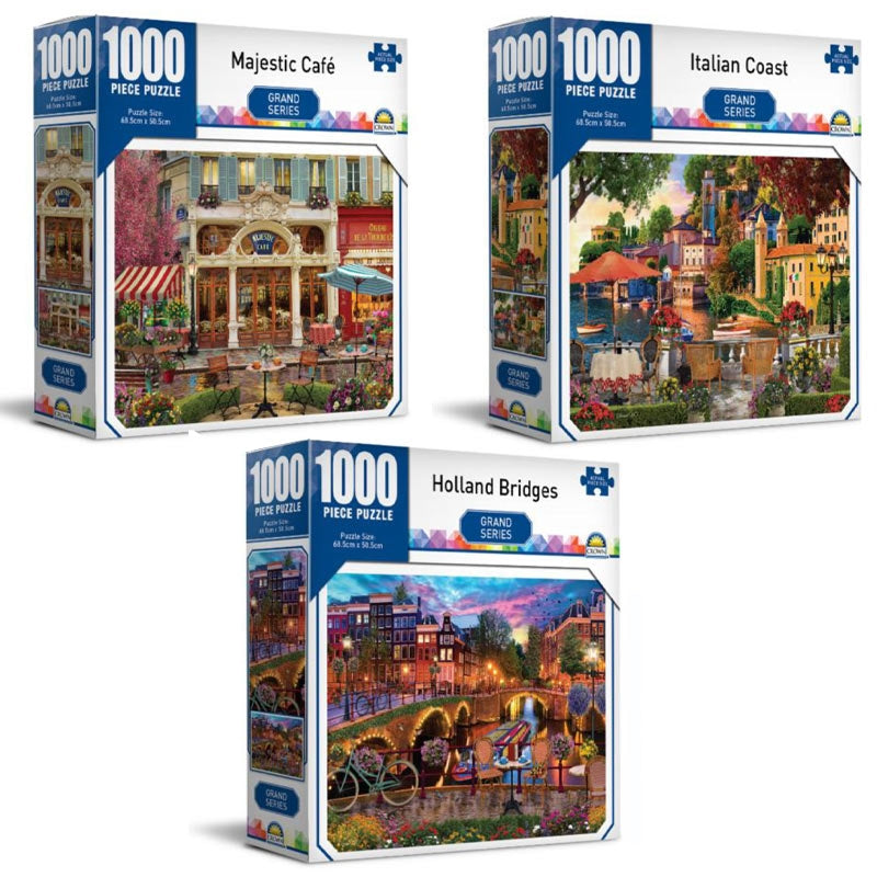 Grand Series Crown 1000 Piece Puzzle featuring vibrant colors and intricate designs, perfect for family fun and relaxation.