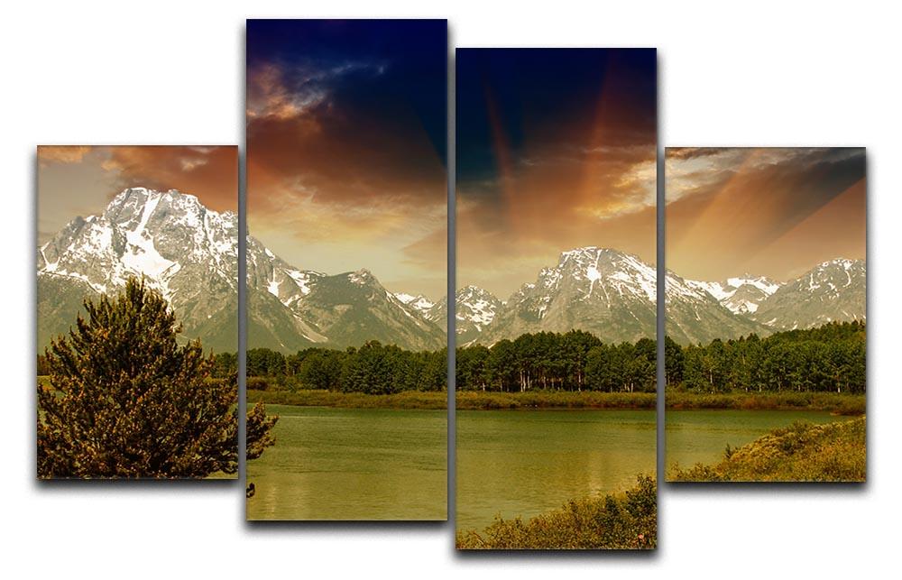 Grand Teton National Park 4 Split Panel Canvas artwork showcasing stunning mountain landscapes in four sections.