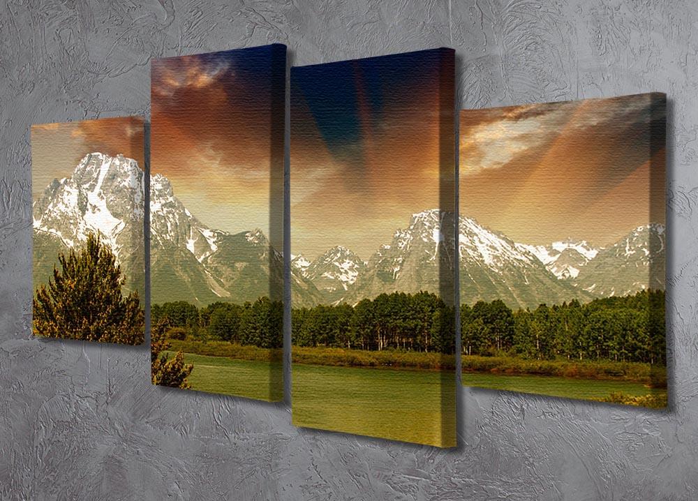 Grand Teton National Park 4 Split Panel Canvas artwork showcasing stunning mountain landscapes in four sections.
